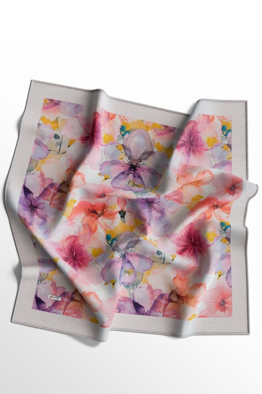 Orkide Desen Pudra Soft Pamuk Eşarp - 2