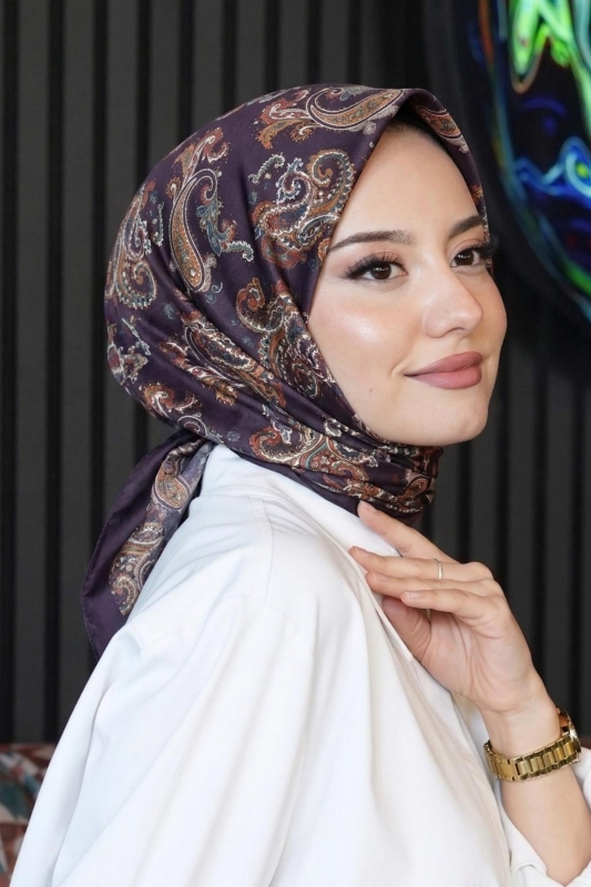 Paisley Desen Acı Kahve Soft Pamuk Eşarp - AFVENTE