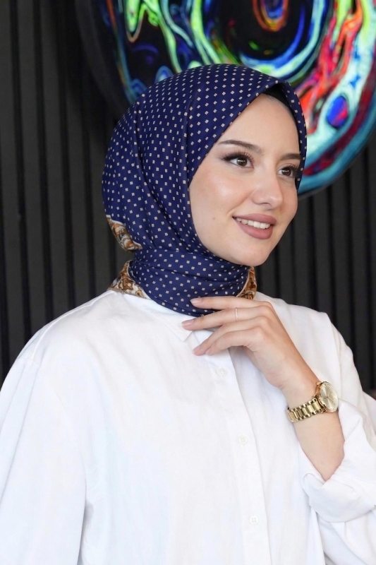Puantiye Desen Kiremit Soft Pamuk Eşarp - 1