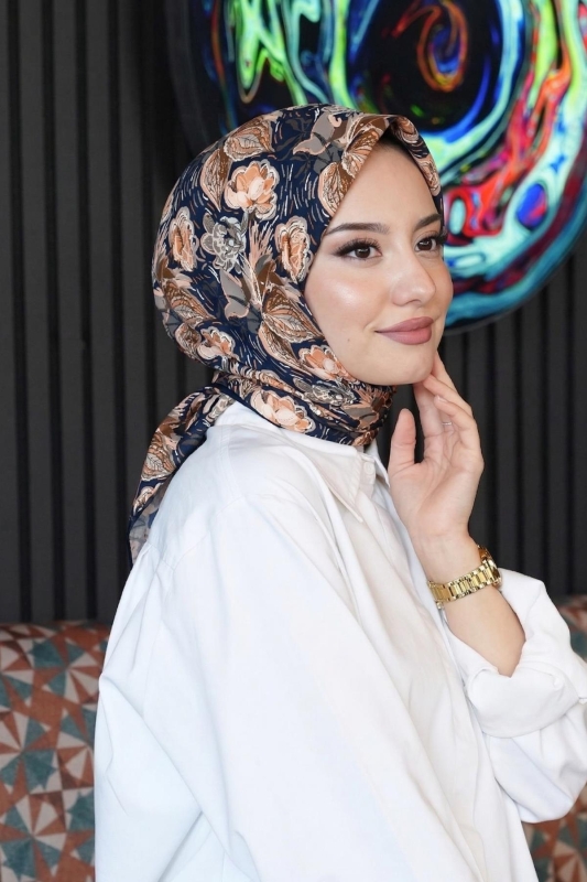 Şakayık Desen Taba Soft Pamuk Eşarp - Afvente