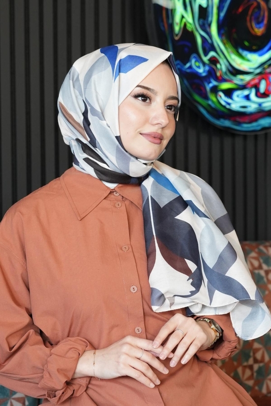 Soyut Desen Bej Soft Pamuk Şal - 1