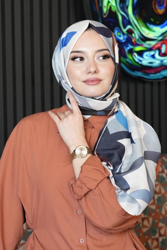 Soyut Desen Bej Soft Pamuk Şal - 2