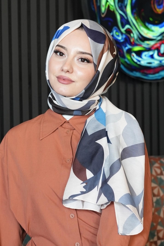 Soyut Desen Bej Soft Pamuk Şal - 3