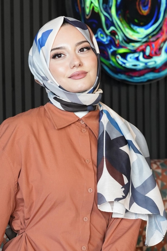 Soyut Desen Bej Soft Pamuk Şal - 4