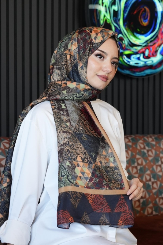 Paisley Desen Kahverengi Soft Pamuk Şal - 1