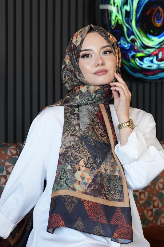 Paisley Desen Kahverengi Soft Pamuk Şal - 2