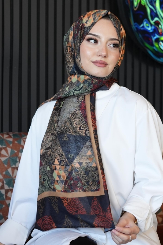 Paisley Desen Kahverengi Soft Pamuk Şal - 4