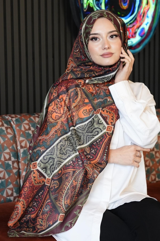 Paisley Desen Kahverengi Soft Pamuk Şal - 2