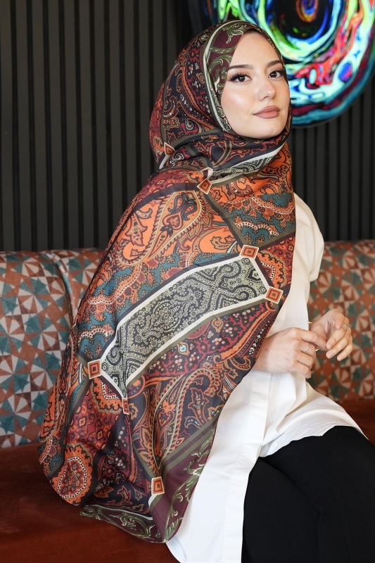 Paisley Desen Kahverengi Soft Pamuk Şal - 1