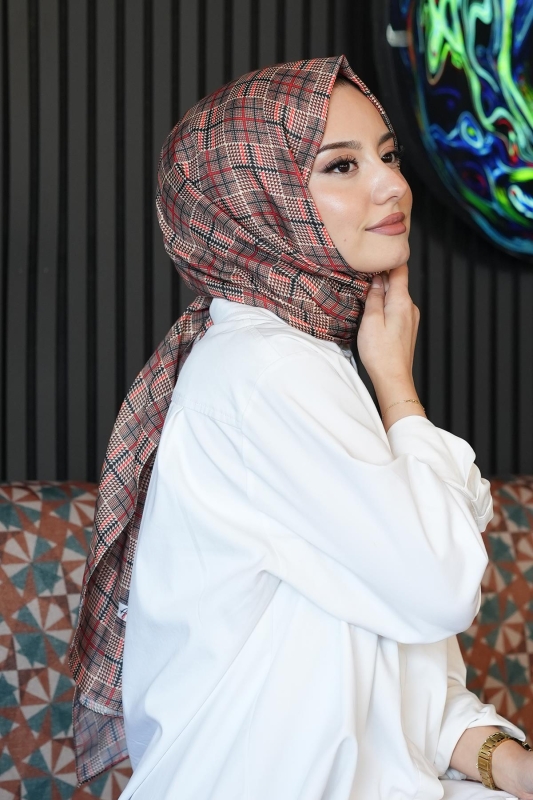 Geometrik Desen Açık Kahverengi Soft Pamuk Şal - Afvente