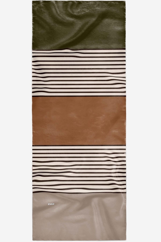 Çizgili Desen Haki Soft Pamuk Şal - 5