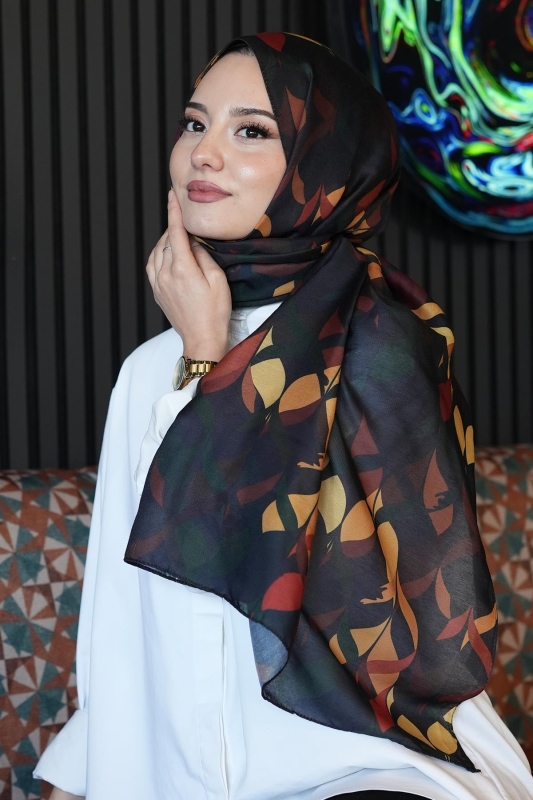 Yaprak Desen Koyu Yeşil Soft Pamuk Şal - 1