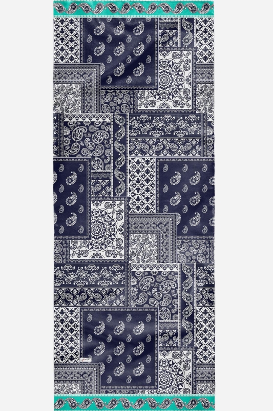 Paisley Desen Lacivert Soft Pamuk Şal - 5