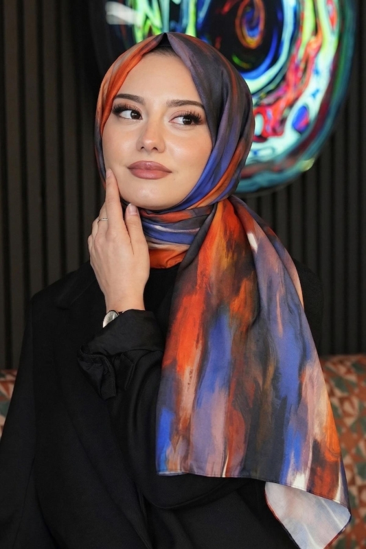 Sanat Desen Turuncu Soft Pamuk Şal - 1