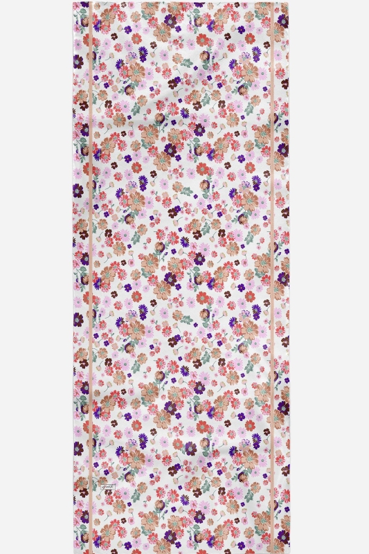 Çiçek Desen Beyaz Soft Pamuk Şal - 2