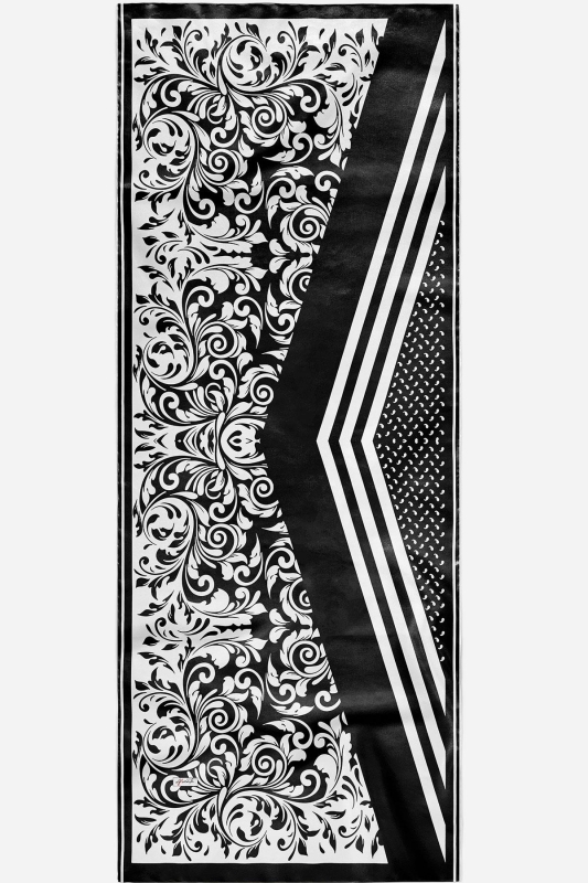 Barok Desen Siyah - Beyaz Soft Pamuk Şal - 5