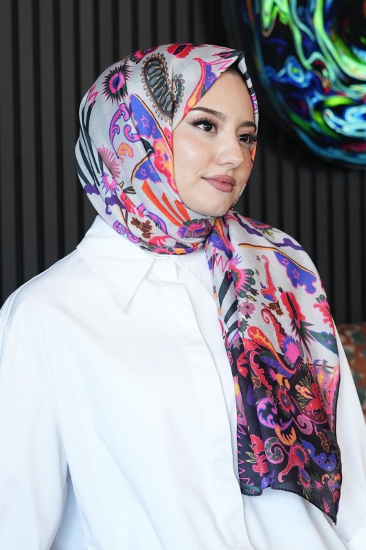 Çiçek Desen Krem Soft Pamuk Şal - 2