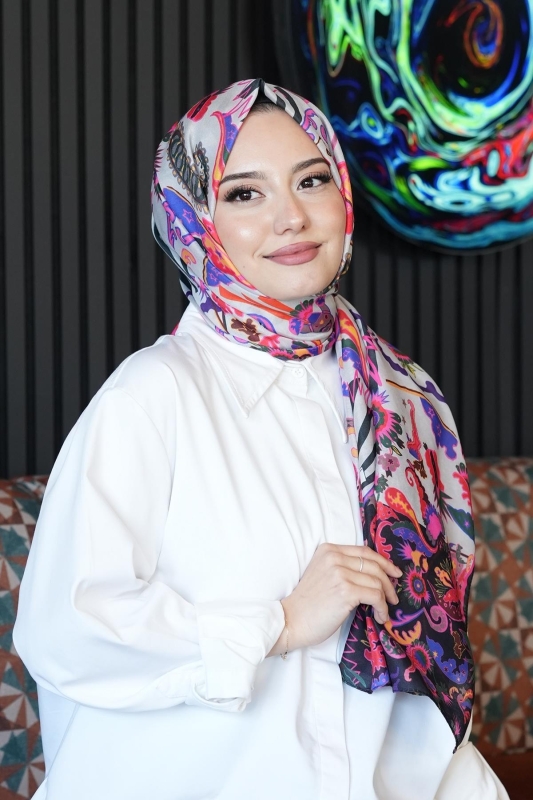 Çiçek Desen Krem Soft Pamuk Şal - 4