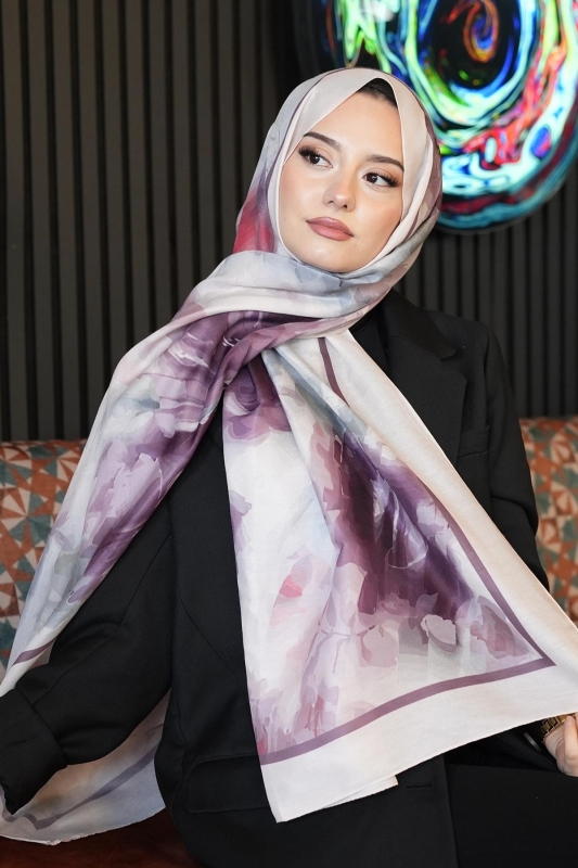 Akverel Desen Gül Kurusu Soft Pamuk Şal - 2