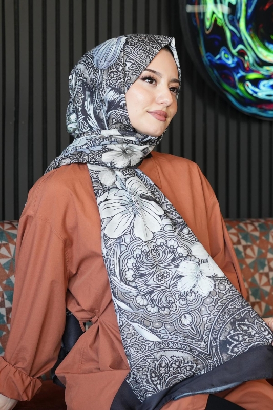 Barok Çiçek Desen Taş Soft Pamuk Şal - Afvente