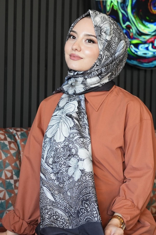 Barok Çiçek Desen Taş Soft Pamuk Şal - 3