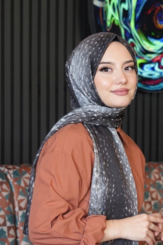 Ceylan Desen Füme Soft Pamuk Şal - 1