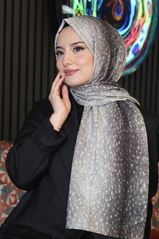 Ceylan Desen Gümüş Soft Pamuk Şal - 1