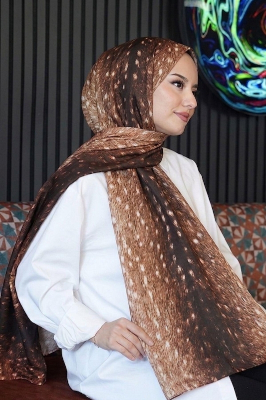 Ceylan Desen Kahverengi Soft Pamuk Şal - Afvente