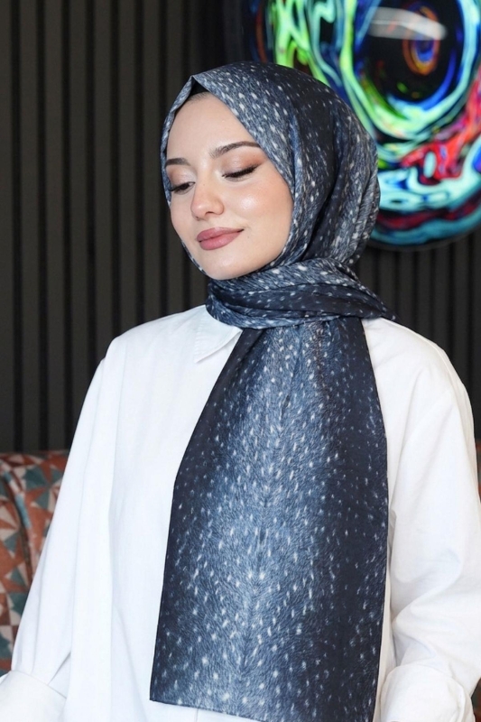 Ceylan Desen Mavi Soft Pamuk Şal - 1