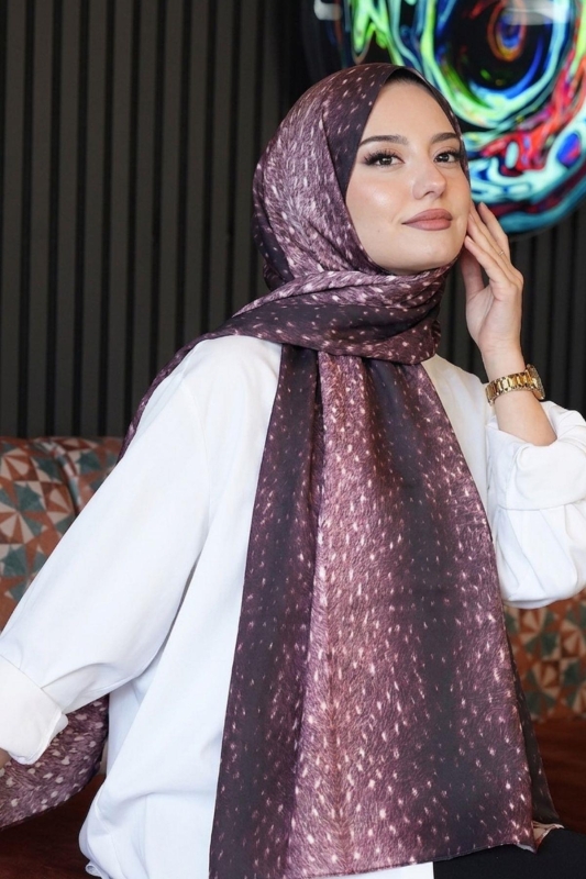 Ceylan Desen Mürdüm Soft Pamuk Şal - 1