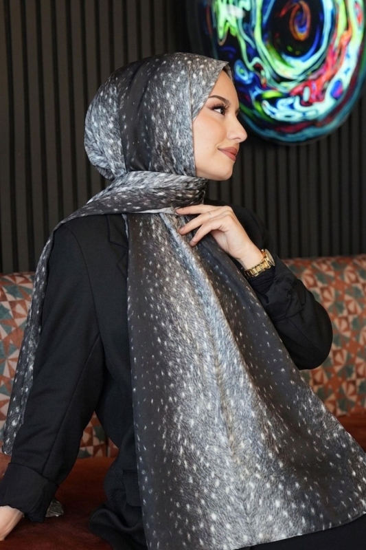 Ceylan Desen Siyah Soft Pamuk Şal - 1