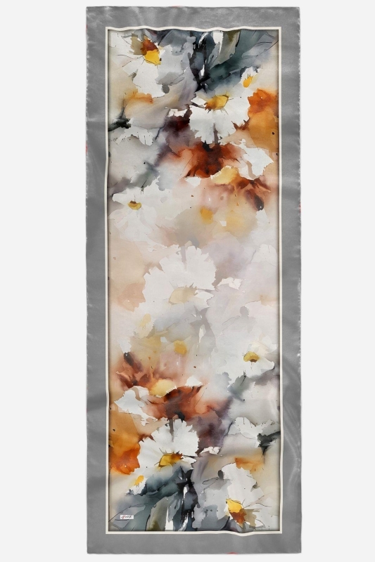 Çiçek Desen Gri Soft Pamuk Şal - 2