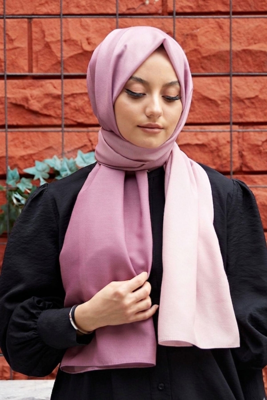 Degrade Desen Gül Kurusu-Pudra Soft Pamuk Şal - Afvente