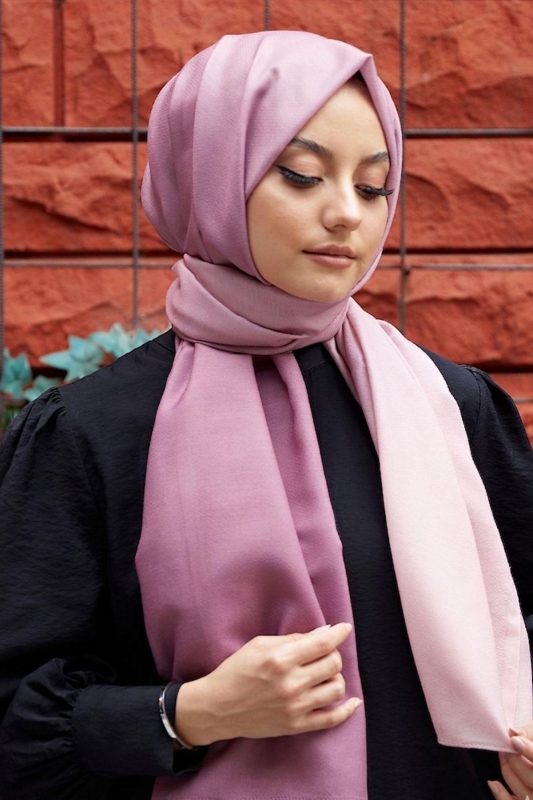 Degrade Desen Gül Kurusu-Pudra Soft Pamuk Şal - 3