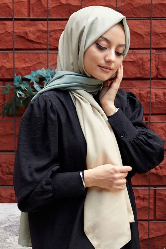 Degrade Desen Haki-Krem Soft Pamuk Şal - Afvente