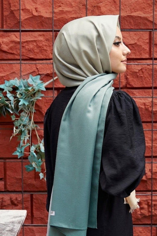 Degrade Desen Haki-Krem Soft Pamuk Şal - 2