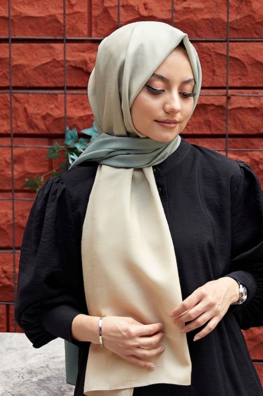 Degrade Desen Haki-Krem Soft Pamuk Şal - 3