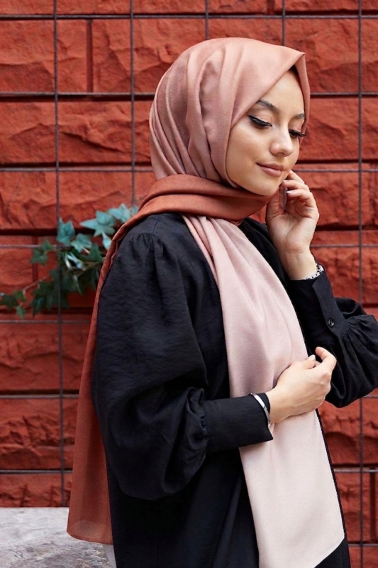 Degrade Desen Kiremit-Bej Soft Pamuk Şal - Afvente