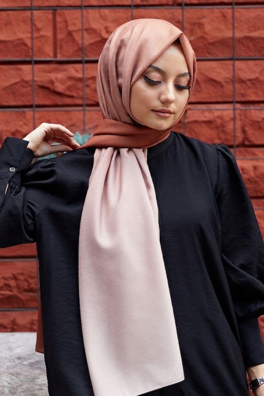 Degrade Desen Kiremit-Bej Soft Pamuk Şal - 2