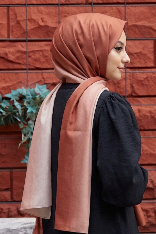 Degrade Desen Kiremit-Bej Soft Pamuk Şal - 3