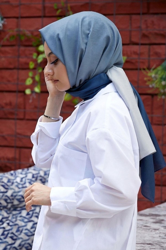 Degrade Desen Mavi-Gri Soft Pamuk Şal - 2