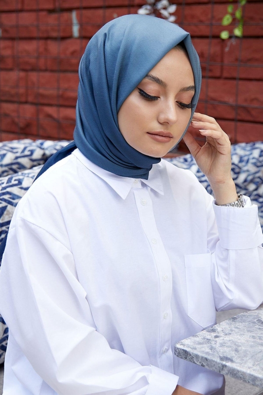 Degrade Desen Mavi-Gri Soft Pamuk Şal - 3