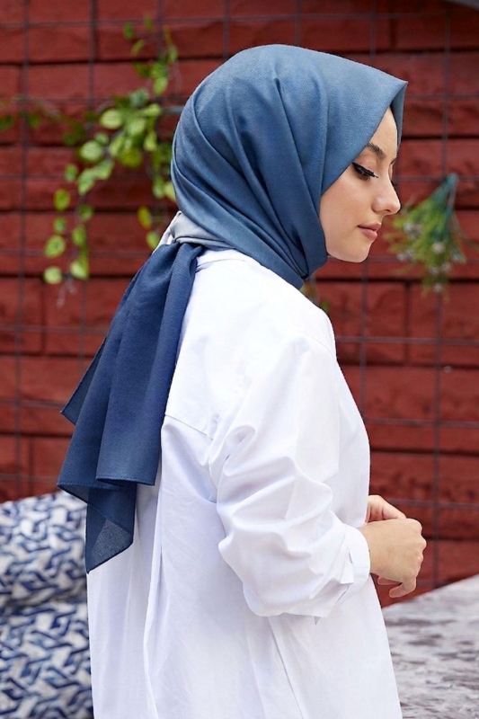 Degrade Desen Mavi-Gri Soft Pamuk Şal - Afvente