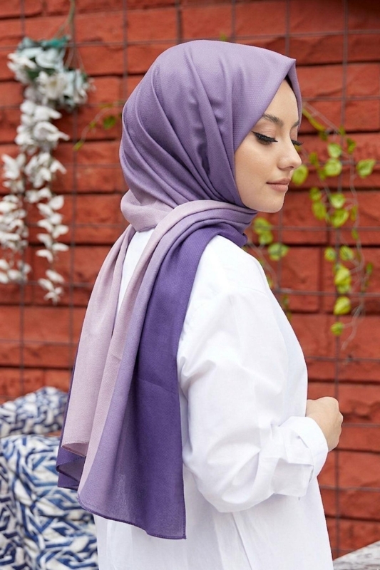 Degrade Desen Mor-Pudra Soft Pamuk Şal - Afvente