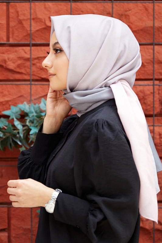 Degrade Desen Pudra-Gri Soft Pamuk Şal - Afvente