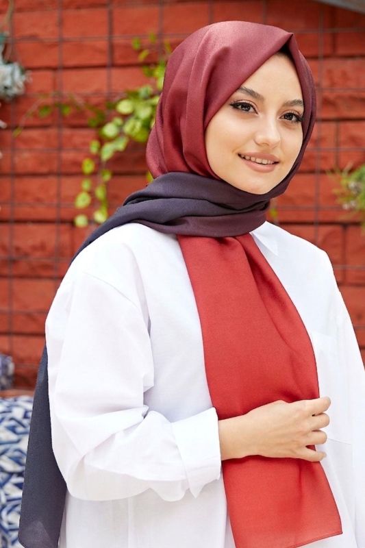 Degrade Desen Siyah-Bordo Soft Pamuk Şal - 2