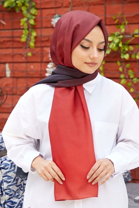 Degrade Desen Siyah-Bordo Soft Pamuk Şal - Afvente