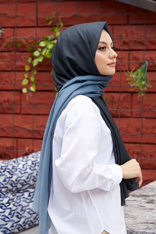 Degrade Desen Siyah-Füme Soft Pamuk Şal - Afvente