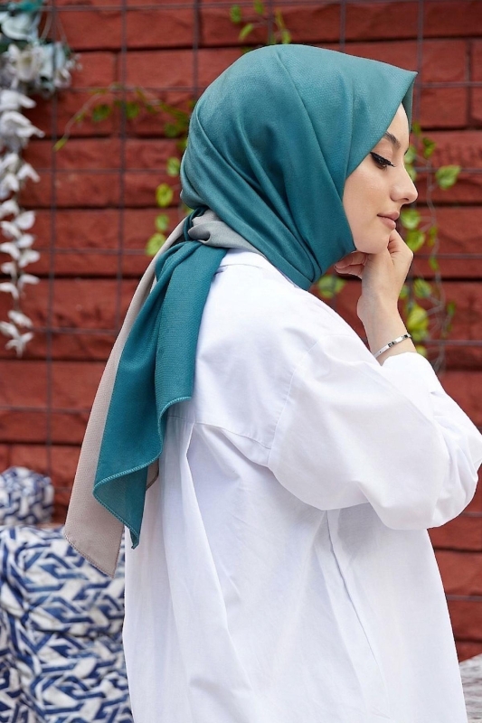 Degrade Desen Zümrüt-Sütlü Kahve Soft Pamuk Şal - 3