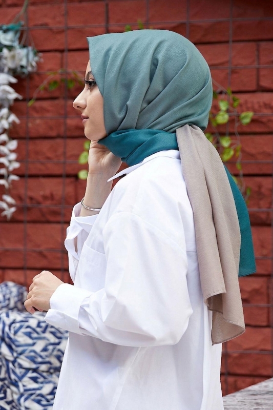 Degrade Desen Zümrüt-Sütlü Kahve Soft Pamuk Şal - Afvente